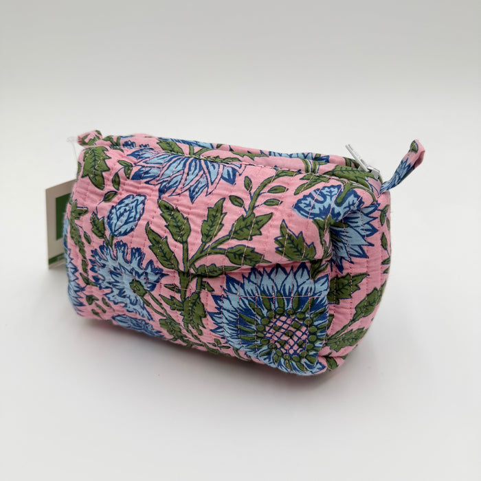 Fabric pouch with floral pattern on a white background