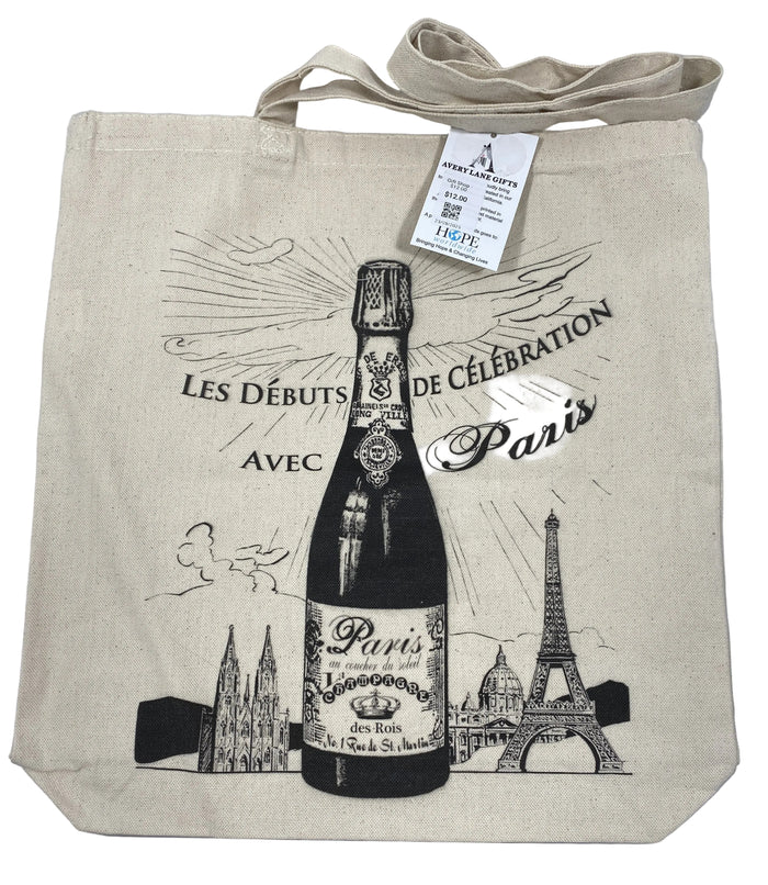 Avery Lane Gifts French Paris Celebration Champagne Tote Bag