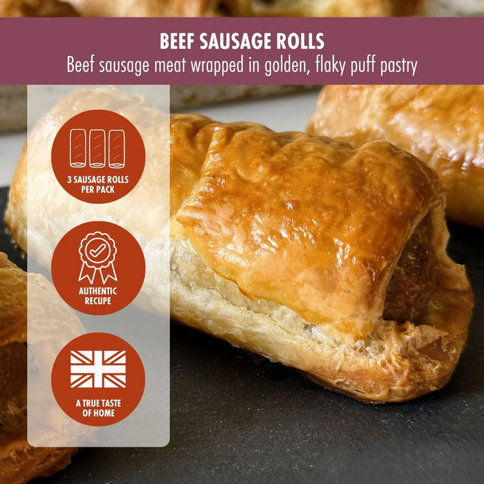 Beef Sausage Rolls: 3 per Pack