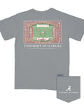 Gray t-shirt with University of Alabama logo and football stadium graphic on a white background