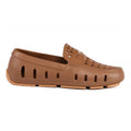 Brown leather shoe with open-toe design on a white background