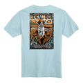 Light blue t-shirt with a graphic of a dog and text on the back, on a white background