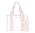 Floral-patterned tote bag with a smaller matching pouch on a white background