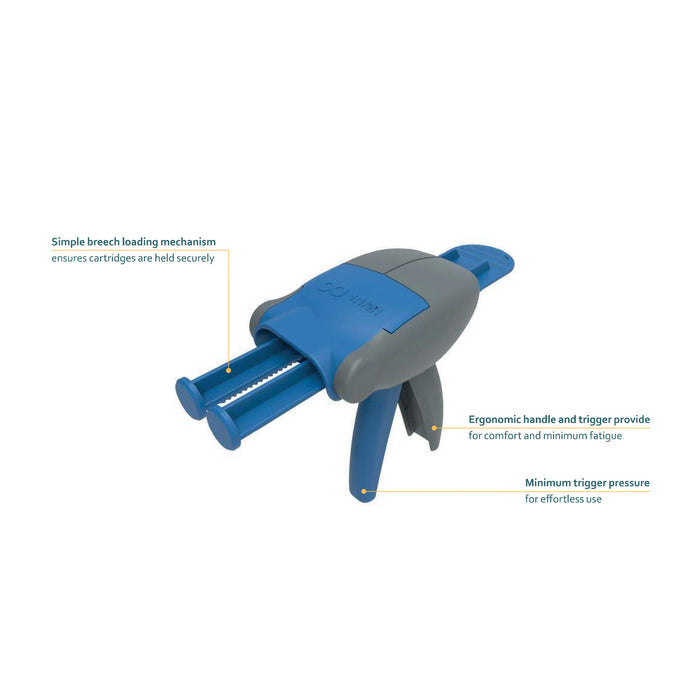 COX MR 50 manual cartridge gun with labeled breech-loading mechanism and ergonomic handle and trigger