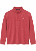 A red heathered long-sleeve quarter-zip pullover with a white embroidered Alabama 'A' logo on the left chest, displayed on a clean white background.