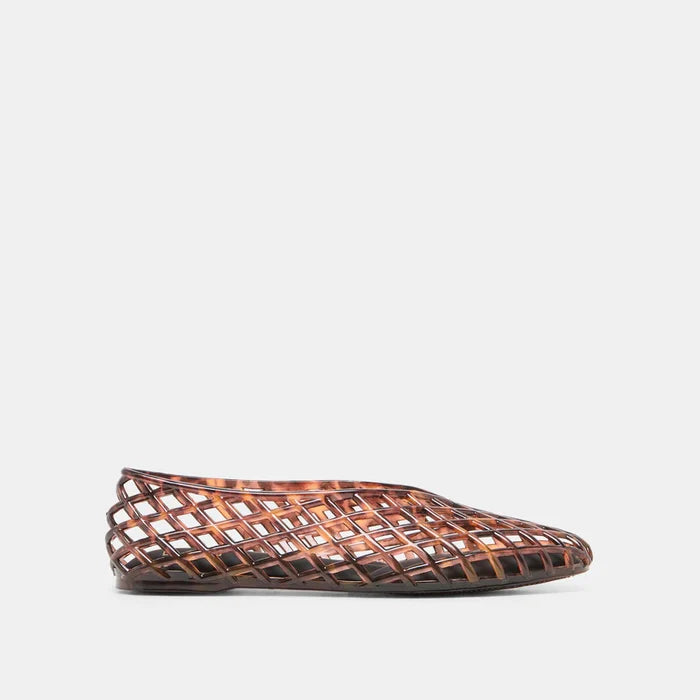 Brown woven flat shoe on a white background