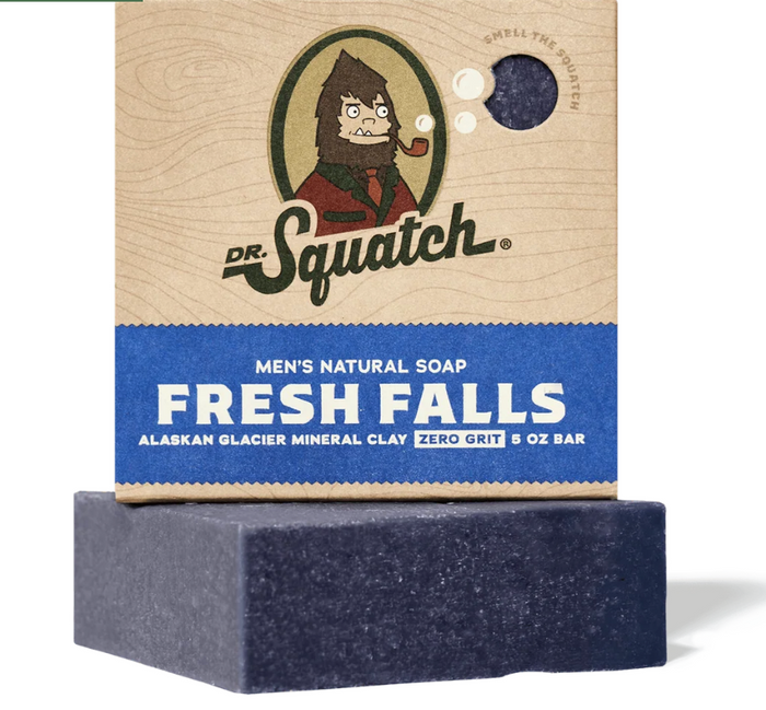 Dr. Squatch men's natural soap bar with packaging on a white background