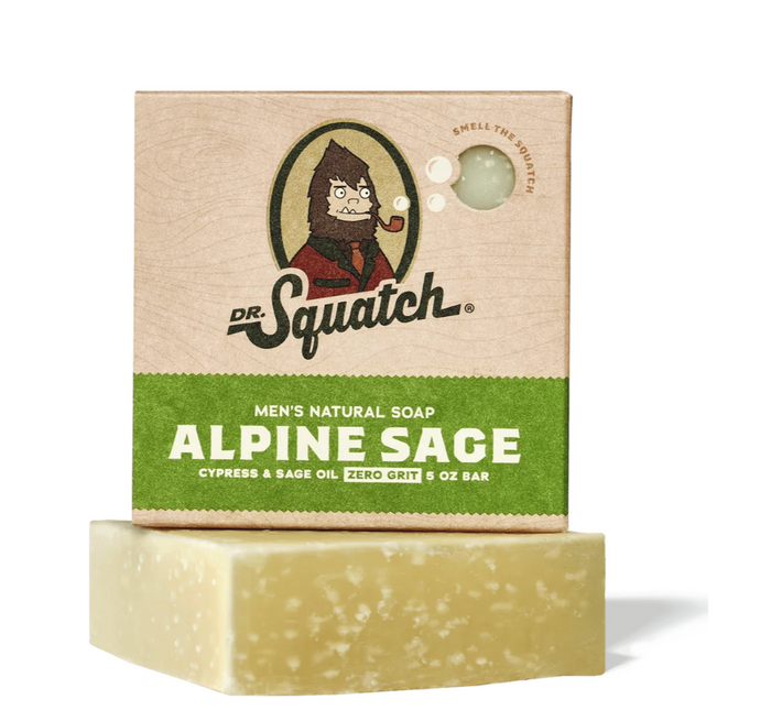Dr. Squatch men's natural soap bar with packaging on a white background