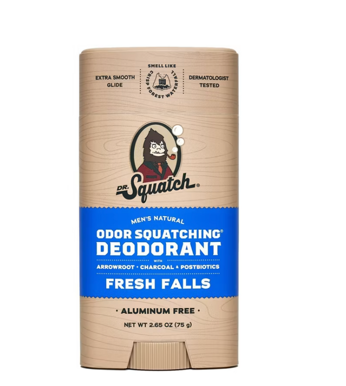 Dr. Squatch deodorant stick on a white background