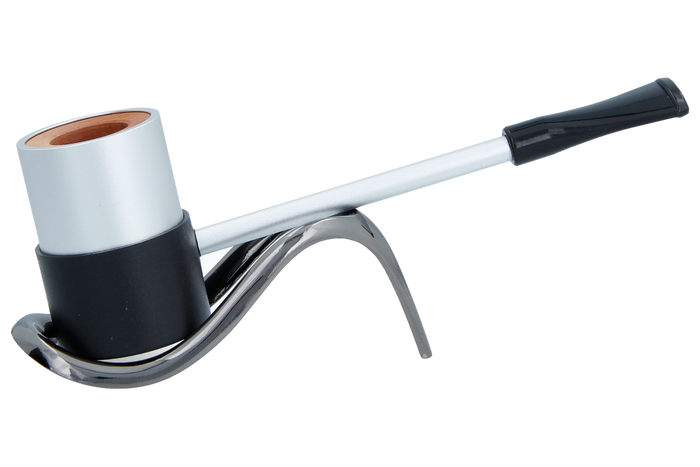 Erik Nording Compass Sailor Aluminium Briar Lined Pipe - Silver