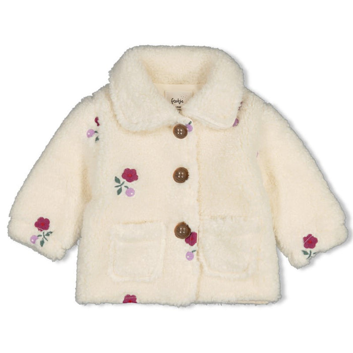 Feetje | Teddy jasje met borduursels | Creme