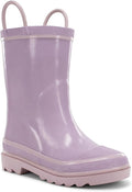 Purple rain boot with pink sole on a white background