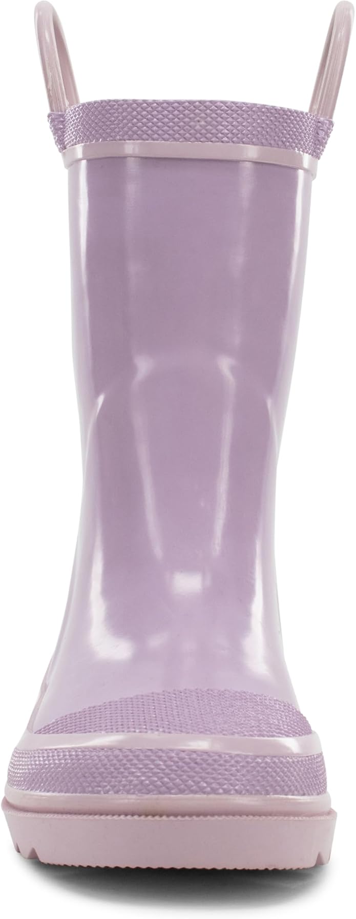Purple rain boot with clear sole on a white background