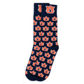 A single navy blue crew sock with an all-over repeating pattern of the Auburn Tigers logo, featuring a white and orange 'UA' logo on the cuff.