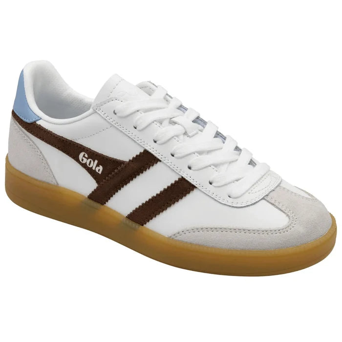 White sneaker with black accents on a white background