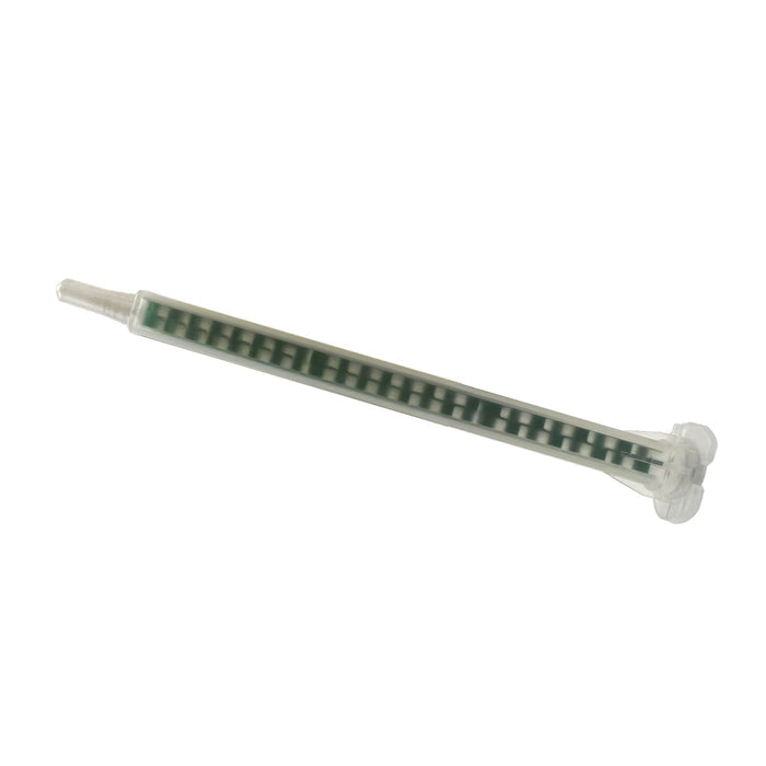 Infinity Bond MAQ 05-24L Quadro static mixer with bayonet connection and luer lock tip, featuring 24 mixing elements for 1:1 and 2:1 adhesives in 50ml cartridges.