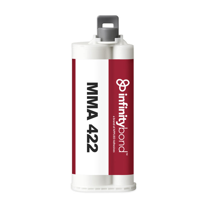 Infinity Bond MMA 422 50 ml Cartridge – 10:1 slow-set adhesive, 20 min work time, bonds to metals, plastics, and composites