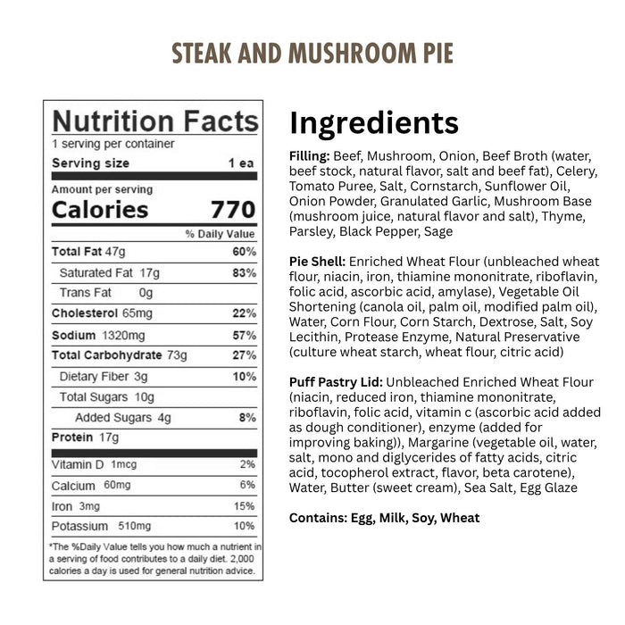 Jolly Posh Steak & Mushroom Pie: 10oz
