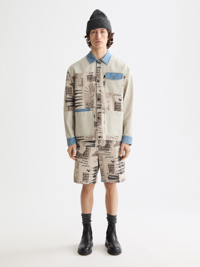 Loose-Fit Printed Washed Bermuda Shorts