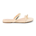 Beige sandal with 'BEACH' branding on a white background