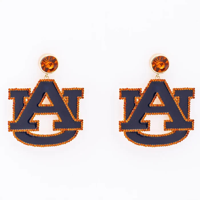 Auburn University logo earrings on a white background