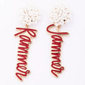 Gold and red earrings with 'Rammer Jammer' text on a white background