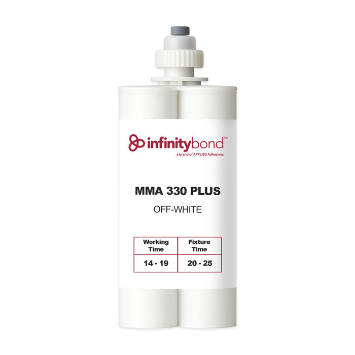 Infinity Bond MMA 330 Plus 400 ml structural bonding adhesive cartridge, 1:1 mix ratio.