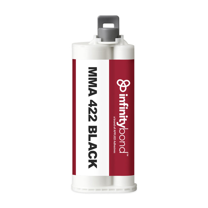 Infinity Bond MMA 422 Black 50 ml Cartridge – 10:1 adhesive, 18–24 min work time, flexible bonds to metals and plastics