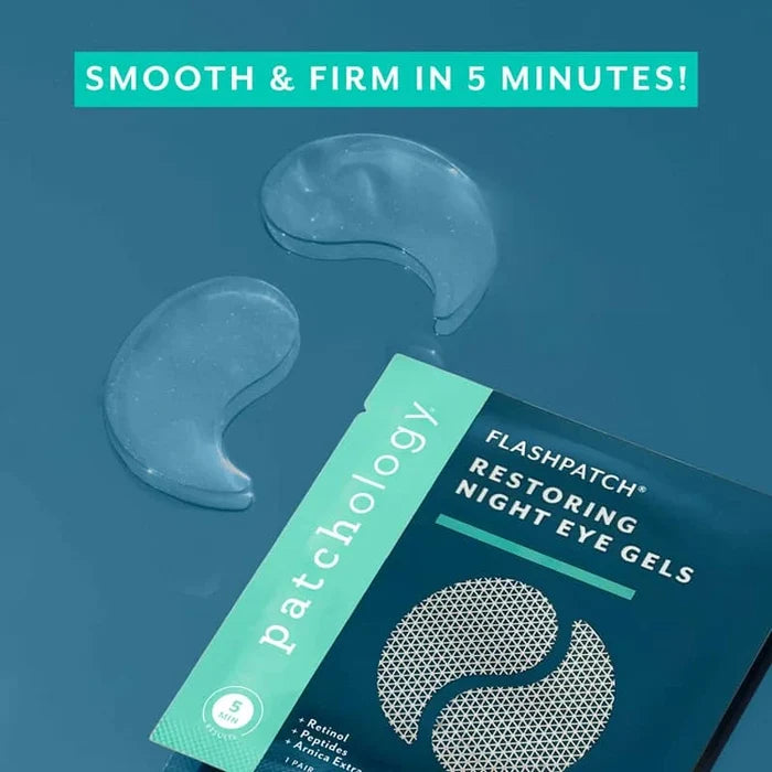 Patchology Flashpatch Restoring Night Eye Gels on a blue background