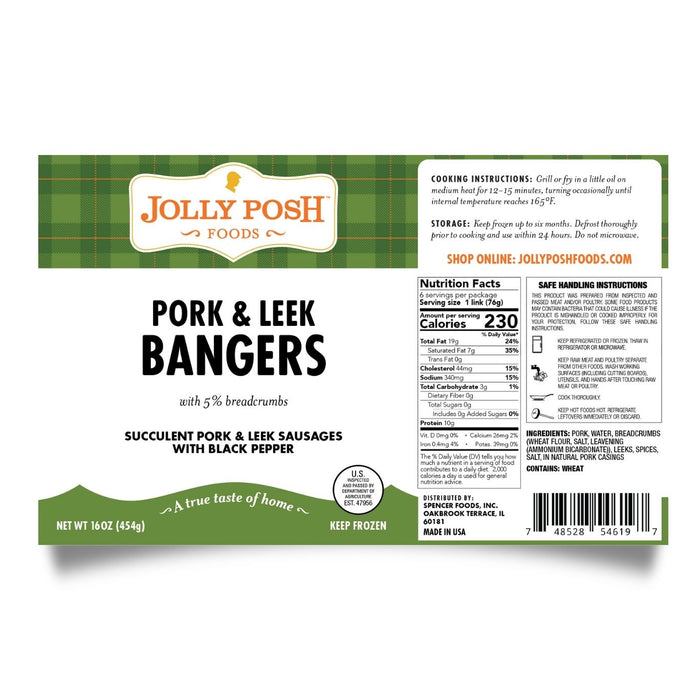 Pork & Leek Bangers: 1lb