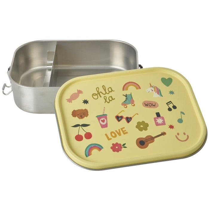 Rice | Roestvrijstalen lunchbox - Unicorn love print geel