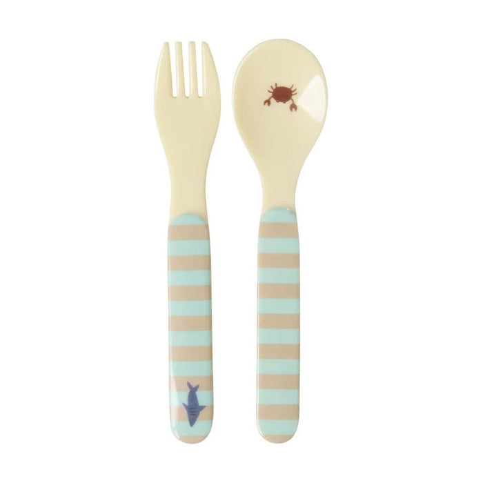 Rice | Vork en lepel set - Blauw oceaan print