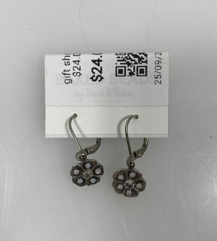 Silver White Crystal Flower Earrings