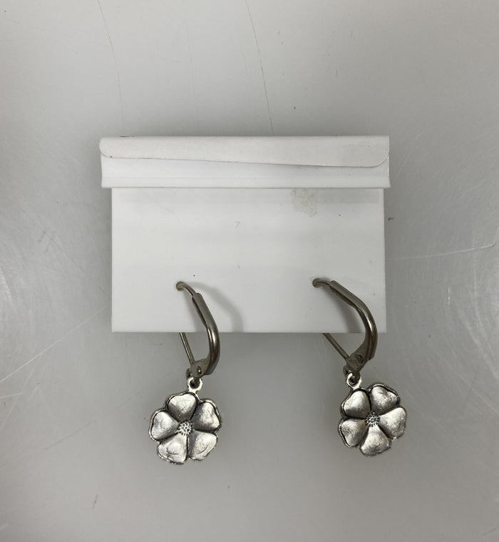 Silver White Crystal Flower Earrings