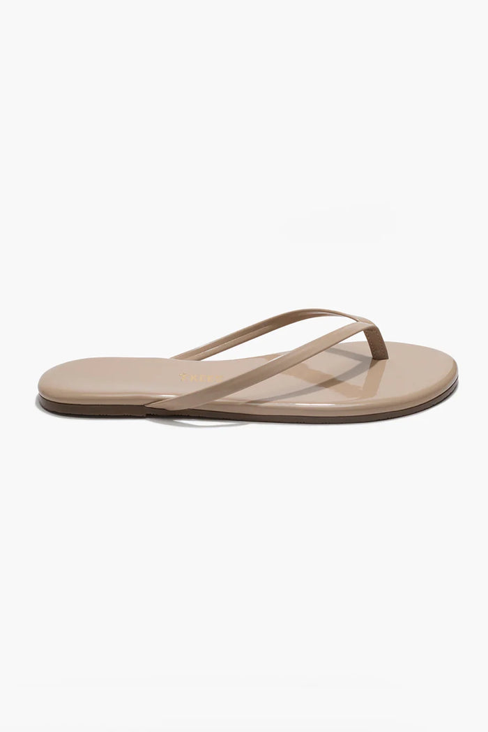 Black sandal with a brand logo on a white background
