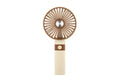 Handheld fan with wooden design on a white background