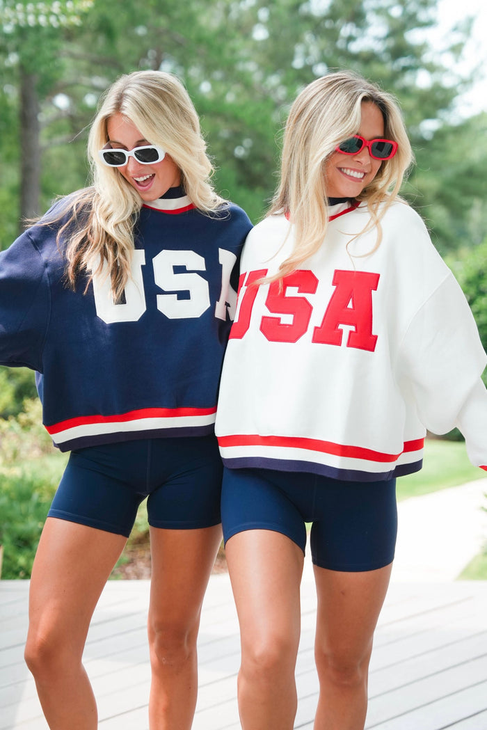 women wearing usa sweatshirts