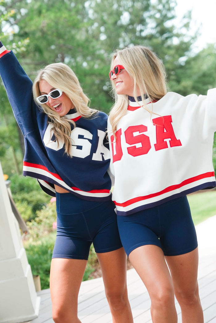 women wearing usa sweatshirts