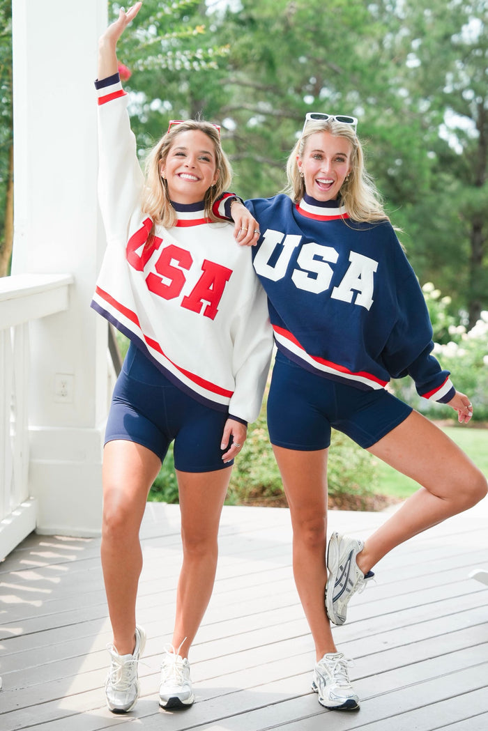 women wearing usa sweatshirts