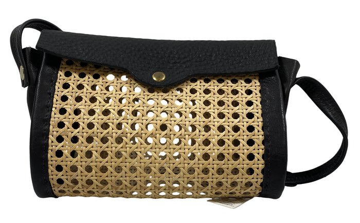 Vicki Jean Black Rattan Clutch With Leather