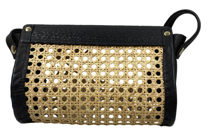 Vicki Jean Black Rattan Clutch With Leather
