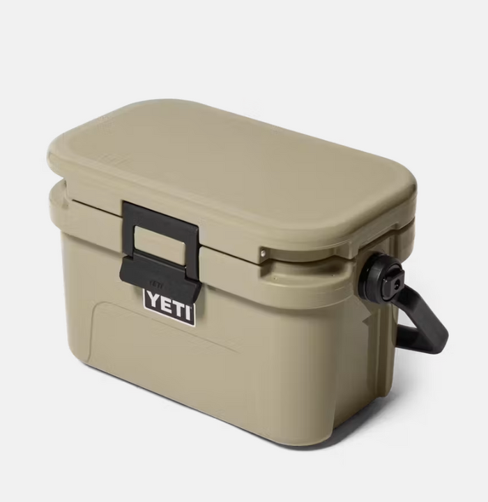 Beige YETI cooler box on a white background